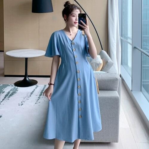 Clothes for Pregnant Women Maternity Nursing Dresses Breastfeeding Button Short Sleeve Maternity Gown Korean Dress Women Elegant