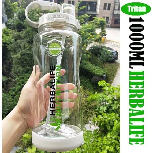 Wholesale Price1000ml herbalife Nutrition straw type sports Adults Food grade plastic water bottle with lid scale mark