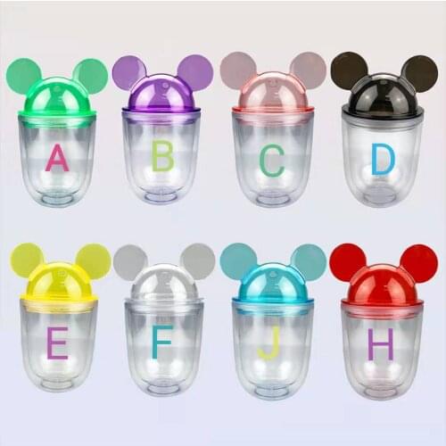 Wholesale small mickey cup 14oz cat dome plastic bottle double wall clear acrylic mickey minnie tumbler with lid and straw
