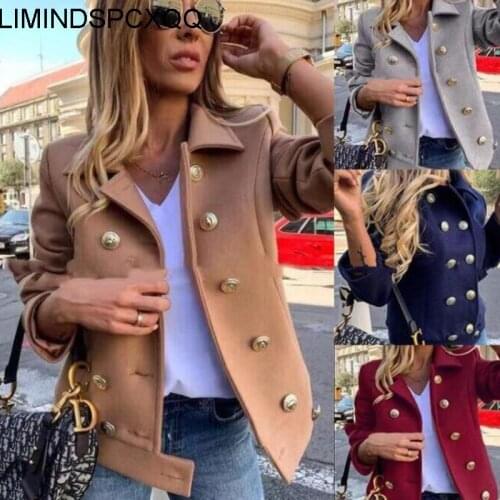 Manteau Femme Autumn Ladies Fashion Jacket Pure Color Loose Double-Breasted Trench Coat Long Sleeves Casual Elegant Clothes