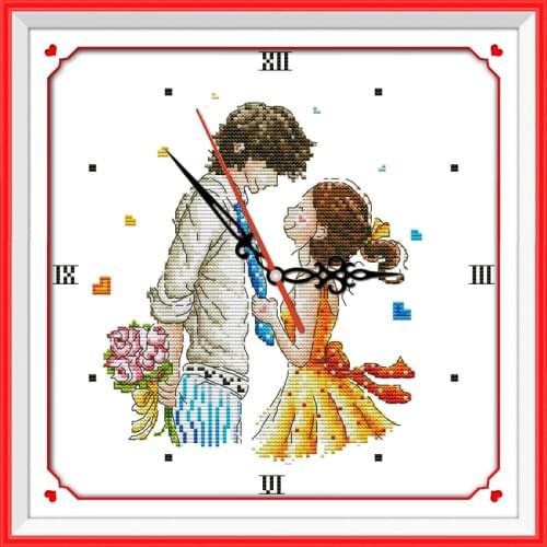 Couples clock face (2) cross stitch kit 14ct 11ct count print canvas wall clock stitching embroidery DIY handmade needlework