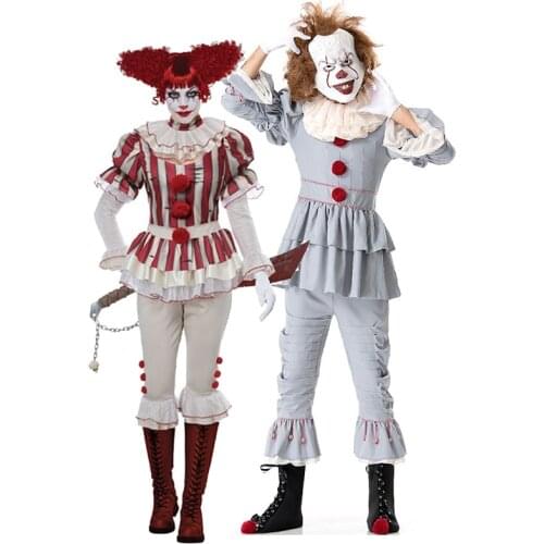 Carnival Halloween Pennywise Evil Jester Costume Crazy Clown Stephen Kings It Cosplay Fancy Party Dress