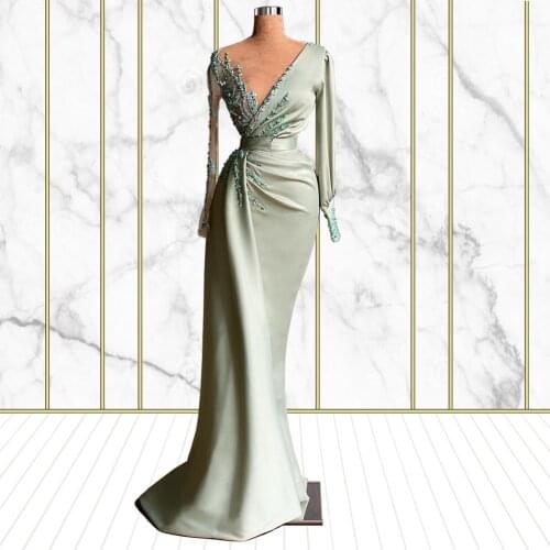 Gown Dress Light Green Evening Gowns vestido de noche largo vestido de graduación mujer Beaded Formal Dress Women FOE33129