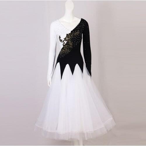 Ballroom Dance Dresses Long Sleeve foxtrot embroidery yellow black green black Women Stage Waltz Ballroom Dress rose red MQ008