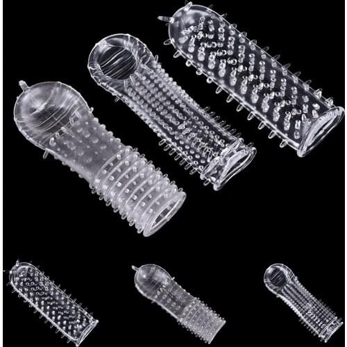 1 Piece Reusable Condom Penis Extension Cock Ring Penis Ring Penis Sleeves Delaying Ejaculation Sex Toys for Men Chastity