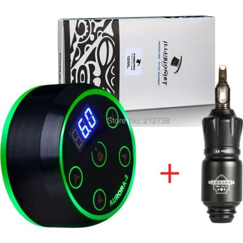 Professional Tattoo Kit Profession Rocket Mini Tattoo Pen With AURORA II and 10Pcs Needles Tattoo Power Kit Set Supply-B5