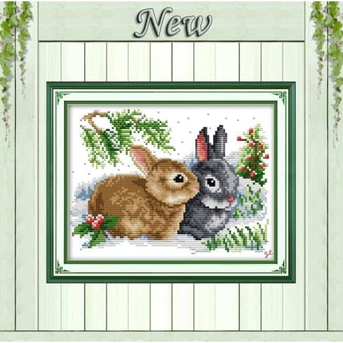 Lucky rabbits,Home Decor,Pattern print on canvas DMC 11CT 14CT Cross Stitch kit,stitching Set needlework embroidery handmade DIY