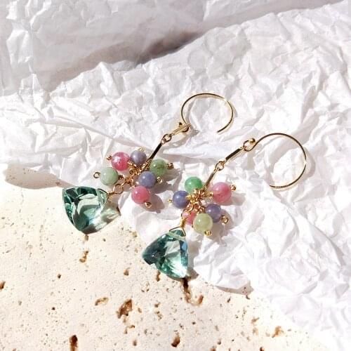 Lii Ji Tanzanite Green Quartz 14K Gold Filled Dangle Earrings Natural Stone Handmade Jewelry For Women Gift