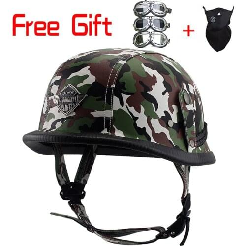 Men Leather Helmets for Motorcycle Retro Half Cruise Helmet Prince Motorcycle GERMAN Helmet Vintage Motorcycle Moto