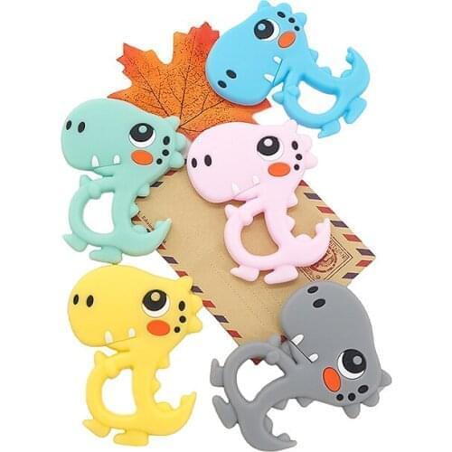 Chenkai 10PCS BPA Free Silicone Dinosaur Teether Baby Teething Toy DIY Infant/Toddler Soothing Nursing Teething Chain Accessory