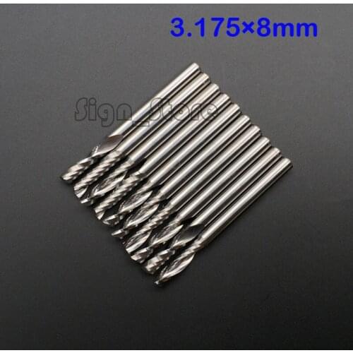 10pcs 1/8" High Quality cnc bits single flute Spiral Router Carbide End Mill Cutter Tools 3.175 x 8mm Free Shipping