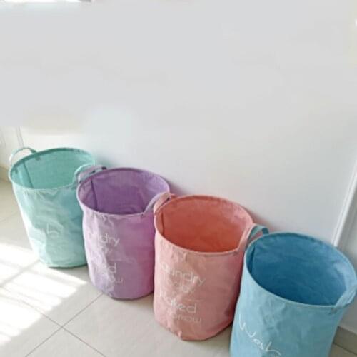 Light Color Letter Pattern Storage Bucket Durable Toy Storage Basket With Handle Waterproof Laundry Storage Basket For Bathroom