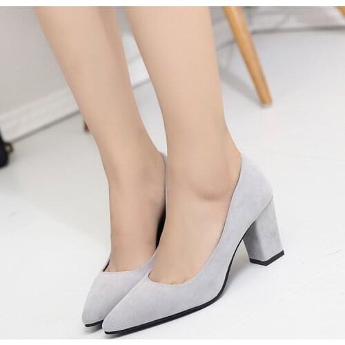 Womens Shoes High Heels Womens Pump Sexy Casual Shoes Pointy Party Dress Shallow Square Heel Chunk Singles
