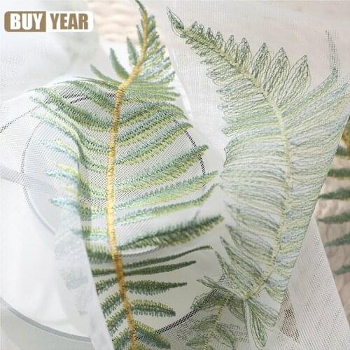 Green Leaf Embroidery Tulle Curtains for Living Room Bedroom Kitchen Modern Sheer Fabric Bay Window Tulle
