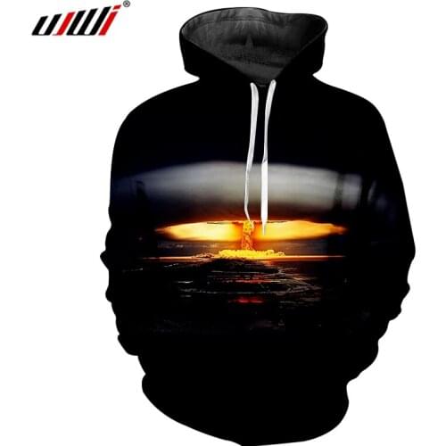 UJWI Man New Pullover Loose Hoodies 3D Printing Explosion Cloud Mushroom Streetwear Plus Size 6XL Clothes Mens Sweatshirts