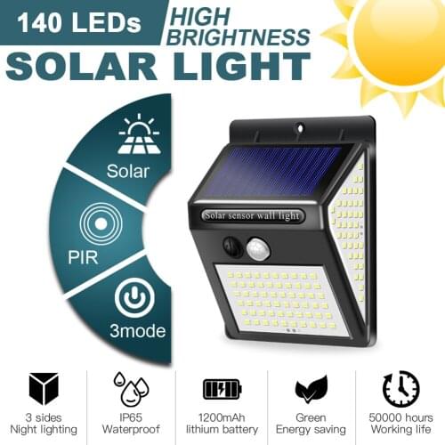 140 LED Solar Light Outdoor Motion Sensor PIR Wall Light Waterproof Solar Lamp Solar Powered Sunlight Garden Decoration
