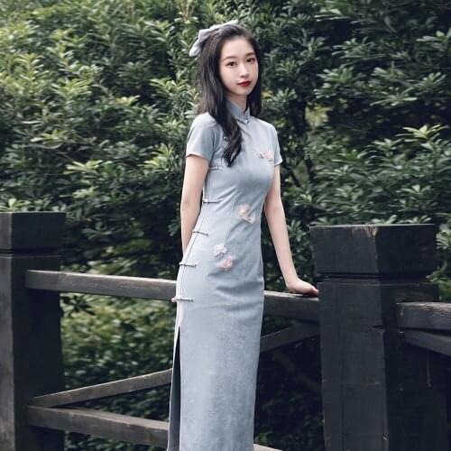 Vintage Butterfly Qipao Chinese Women Handmade Button Cheongsam Sexy Ladies Split Evening Party Dress Stage Show Gown Vestidos