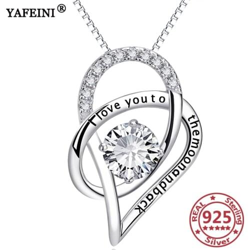 YAFEINI Silver 925 Jewelry 925 Sterling Silver Necklace Crystal Zircon Heart I love you Necklace Pendants Womens Jewelry Chains