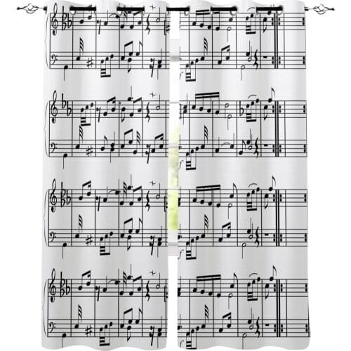 Tab Music Note Black White Window Curtains LivingRoom Kitchen Curtains for Bedroom Left and Right Biparting Open Curtains
