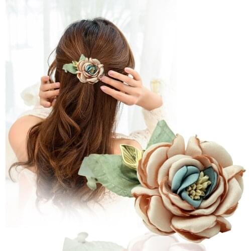I-Remiel Fashion Korean Hairpin Ladies White Cloth Art Fabric Flower Hair Clips Elegant Women Wedding Bridal Hair Accessories