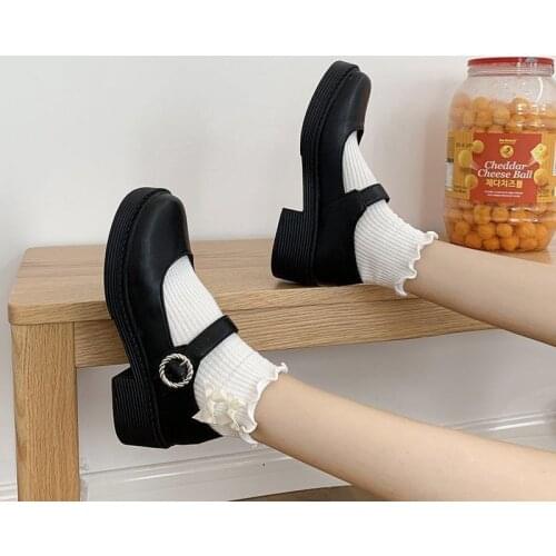 Goth Lolita Patent Leather Mary Jane Shoes Women Chunky Platform Wedges Low Heels Flats Fashion Black Buckle Strap Loafers 2020