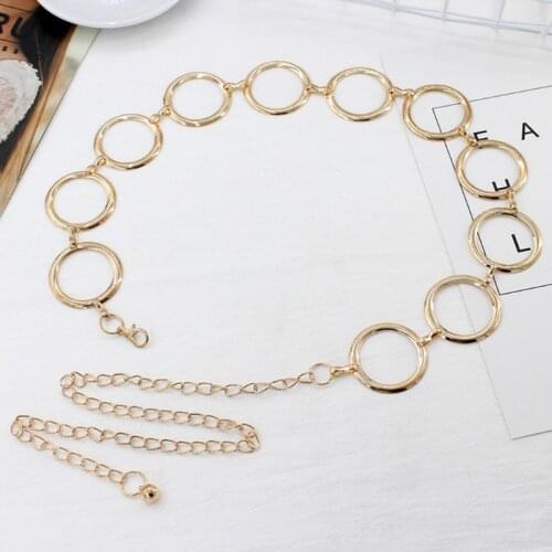 Women Lady Korean Style Fashion Elegant Waist Chain Metal Round Ring Waist Strap 449B