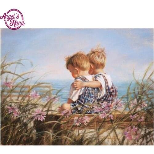Scenic Diamond Mosaic Embroidery Hobbies and Craft Wall Decor DIY Diamond Painting Seaside Children Patterns Rhinestone