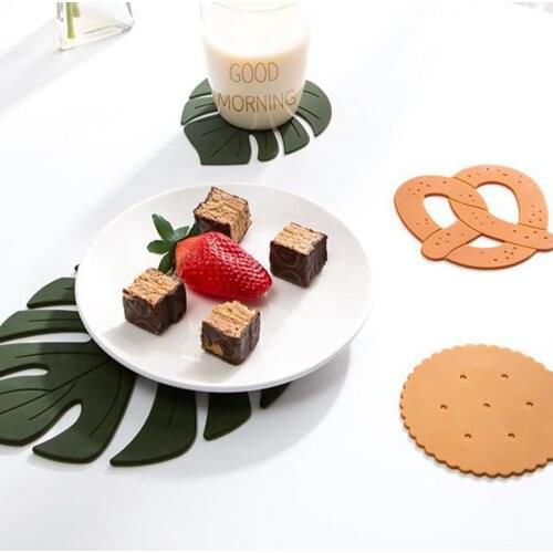 1pc Silicone Leaves Placemat Dining Table Mug Coffee Cup Cookies Placemat Anti-scalding Kitchen Placemats For Kids Tableware