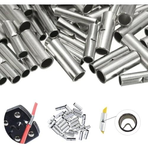 12-10AWG/16-14AWG/22-18 Copper Tinned Splice Crimp Terminal Butt Wire Connector 50/100PCS Copper Butt Connector Bare Terminal