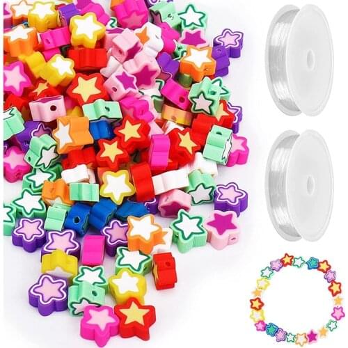 200 Pieces of Jewelry Making Star Beads, Star Spacer Beads, with 2 Rolls of Crystal Stretch Rope, for DIY Necklaces