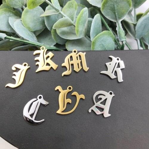 26pcs/Lot Stainless Steel Mirror Polish Old English A-Z Alphabet Whole 26 Letters Charm Pendant for DIY Making Necklace Bracelet