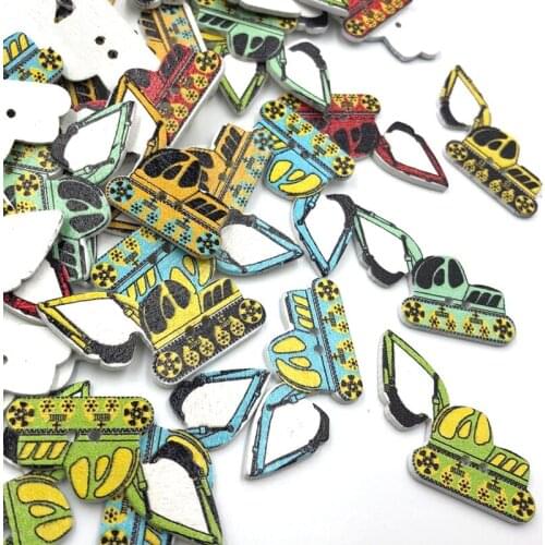 50pcs Excavator Wood Buttons 2Holes Sewing Crafts Accessories WB456