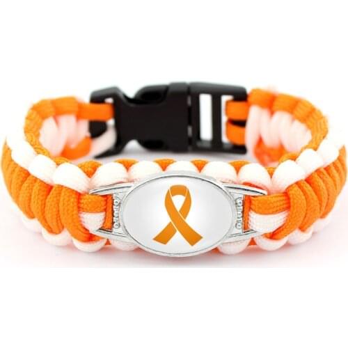 Leukemia ADHD Skin Cancer Bracelets Breast Cancer Awareness Orange Ribbon Paracord Charm Bracelets Men Women Jewelry Gift
