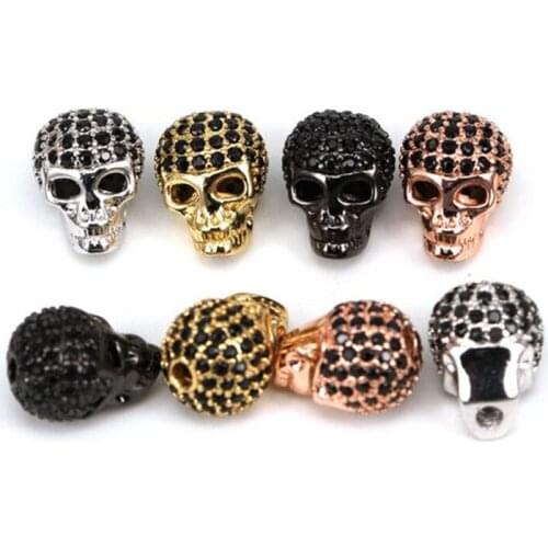 Head Skull bead Micro Pave Bead CZ Bead Black Namo Cubic Zircon metal skull head beads Unisex Bracelet Charms