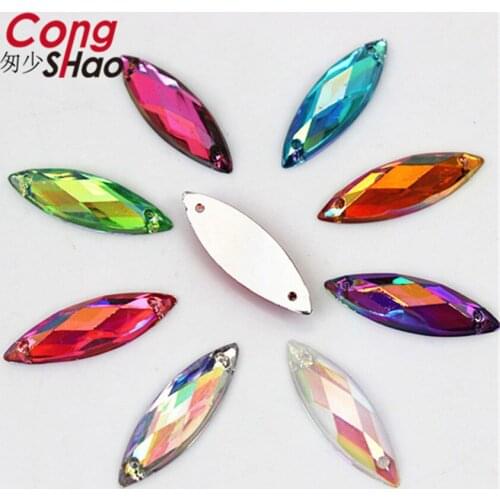 Cong Shao 100Pcs 8*25mm AB Colorful flatback Horse Eye stones and crystals Acrylic Rhinestone sewing 2 Hole costume Button CS634