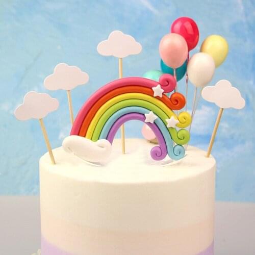 Birthday party cake decoration sugar polymer clay modelling the 3D rainbow Balloon clouds cake furnishing cupcake toppers set