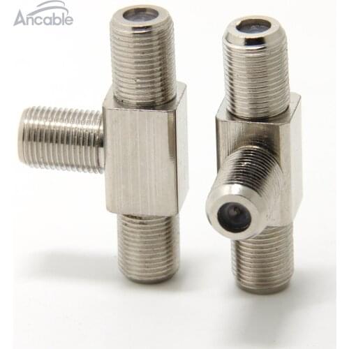 F Type Female T Shape 3 Way Splitter Adapters Coupler Brass High Version Pack of 2