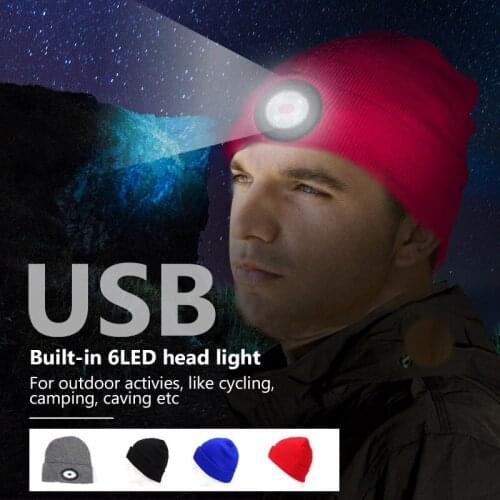 6 LED Headlamp Beanie Cap Rechargeable Lighted Hat With LED Head Light Flashlight For Outdoor Evening Sport Fishing Camping