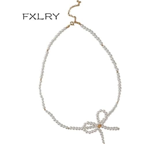 FXLRY Original Handmade Natural Pearl Bowknot Necklace Banquet Dress Short Bridal Necklace Fashion Jewelry