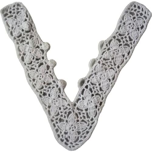 HOT White Handmade cotton crochet flower lace collar Fabric Sewing Applique DIY guipure dubai ribbon trim neckline wedding decor