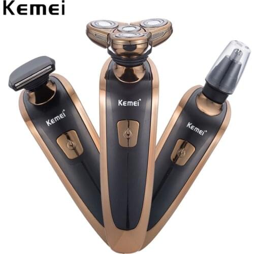 Kemei Rechargeable Electric Shaver Beard Razor Face Care 4 Blades Men Floating Shaving Machine Washable Nose Hair Trimmer