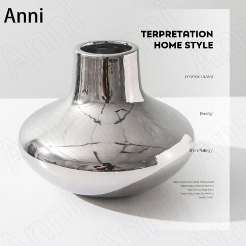 Silver Plated Ceramic Flower Vase Nordic Simple Electroplating Process Flower Pots Decorative Office Desktop Ornaments Home Vase