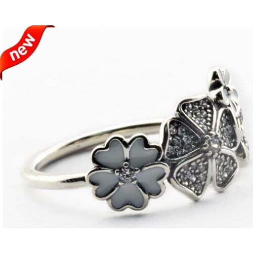 CKK 925 Sterling Silver Shimmering Bouquet, White Enamel Rings Original Fashion European Style DIY Jewelry