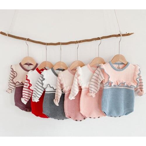 0-24M Newborn Kid Baby Girls Winter Clothes Ruffles long Sleeve Knit Romper Elegant Cute Sweet Jumpsuit Warm Baby Sweater