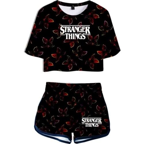 Two Pieces Suit Women Outfit Fashion Girl Harajuku T-shirts Shorts Clothes Hot TV Series Stranger Things 3D Print Pullover Sweet