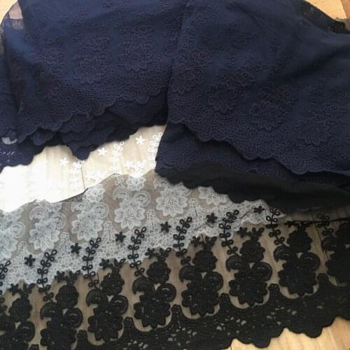 1Yards Embroidery Blue Lace Fabric Trim 19cm Ribbons Black White Lace Ribbon Sewing Trimmings Guipure Crafts ruban dentelle QZ1