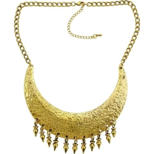 Hot Selling Fashion European And American Necklace Unique Design Moon Punk Necklace Tassel Retro Golden Pendant Necklace