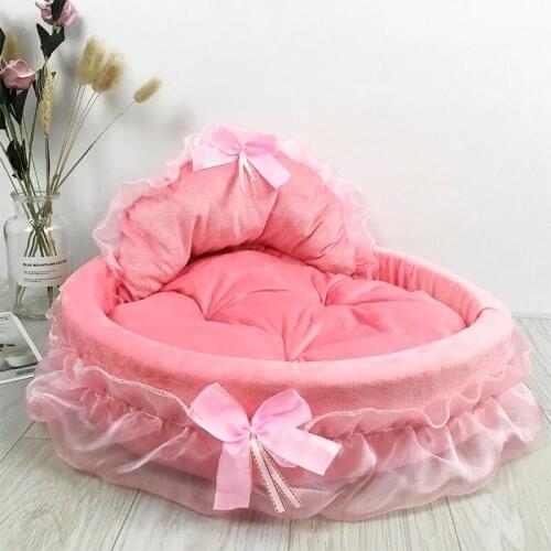 Cute Princess Pet Bed Bow-TIE Lace Cat Dog Bed, Super Soft Small Medium Dog Bed with Anti-Slip Bottom for Puppy Kittens