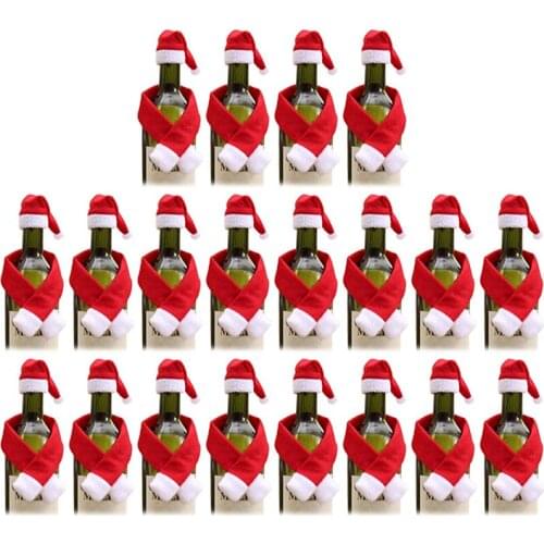 30 Sets Mini Santa Hat Christmas Scarf Small Xmas Hat for Wine Bottle Cover Silverware Holder Home Dinner Decor Wholesale X2