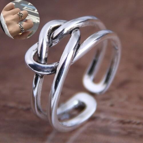 Fashion Vintage Ring Heart Shape Retro Silver Braided Ring for Women Accessories Trendy Jewelry Punk Ring